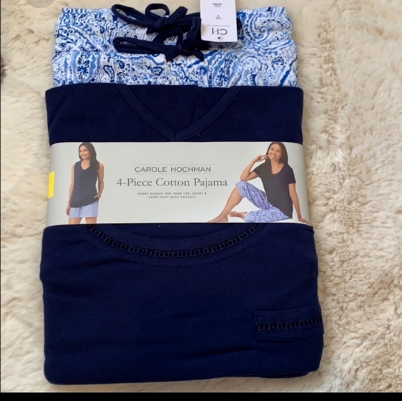 Carole Hochman Cotton 4pc Pajama Set short sleeve tank tee capri… - Picture 8 of 10